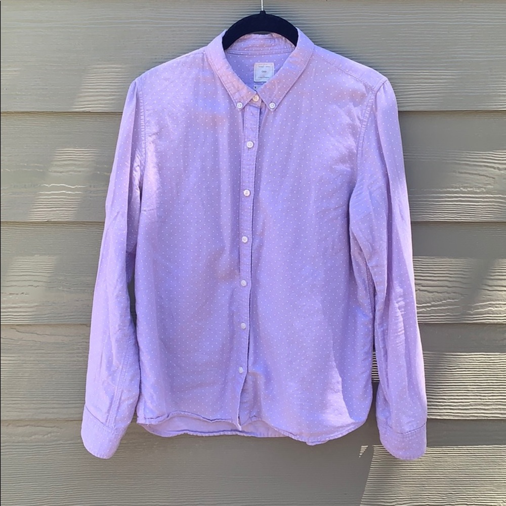 Lavender polka dot button up